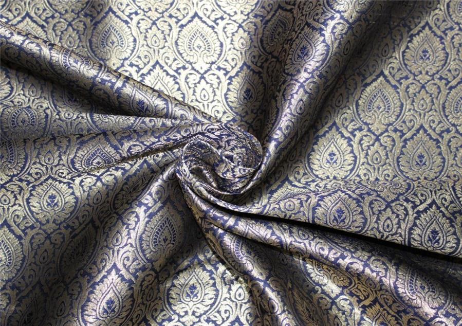 Brocade fabric navy blue x metallic gold color 44" wide Bro662A[1]