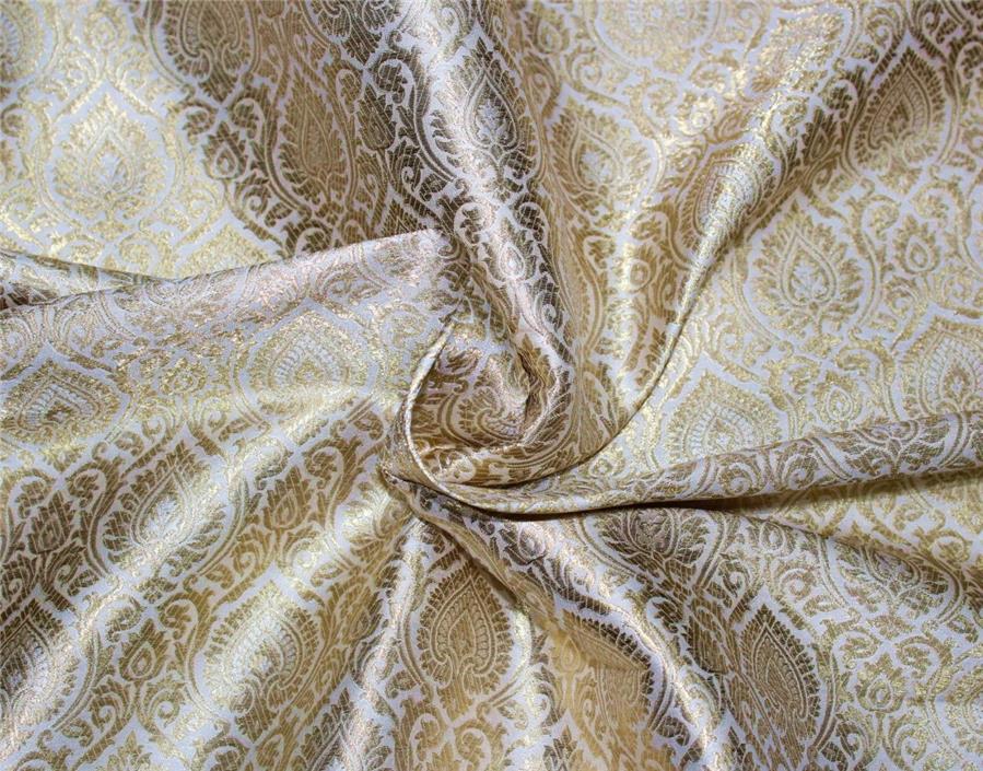 Brocade fabric ivory x metallic gold color 44" wide Bro662B[3]