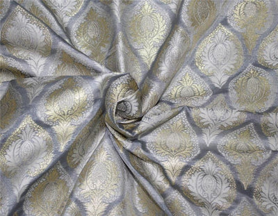 Brocade fabric greyish blue x metallic gold color 44" wide Bro659[3]