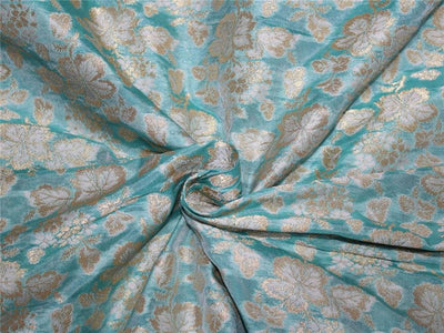 Brocade fabric sea green x metallic gold color 44" wide BRO659[1]