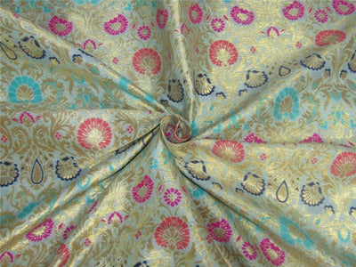 Brocade fabric mint ,multi color x metallic Gold 44&quot;BRO597[5]