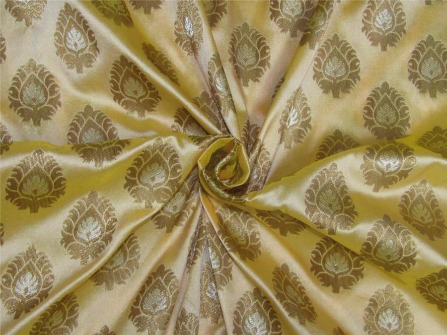 Brocade FABRIC Pale yellow peach X metallic gold color 44" wide Bro601[1]