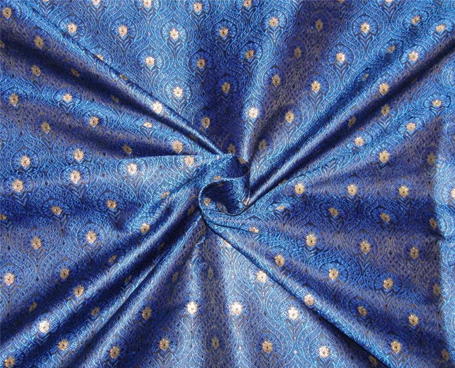 Silk brocade fabric blue / black &amp; metallic gold 44" wide BRO657[3]