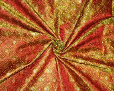 Silk brocade fabric red/green/yellow &amp; metallic gold 44" wide BRO657[2]