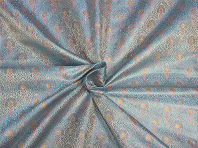 silk brocade fabric blue / pink &amp; metallic gold 44" wide BRO657[1]