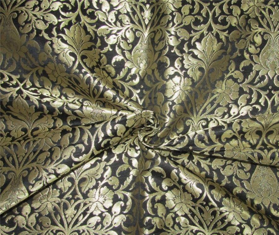 Heavy Brocade fabric black x metallic gold color 36&quot;wide