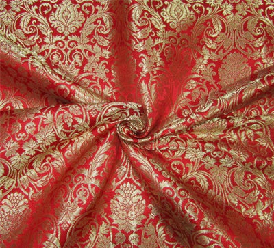 Heavy Brocade fabric Red x metallic gold color 36&quot;wide