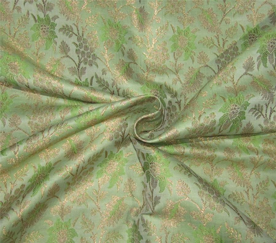 Brocade Fabric green x metallic gold color 44