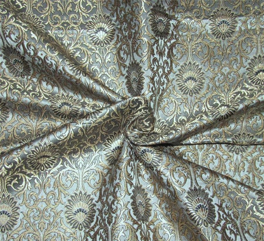 Brocade Fabric grey /black x metallic gold Color 44&quot;wide