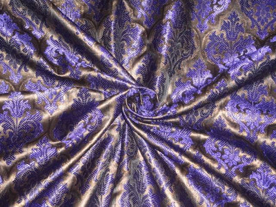 SILK BROCADE FABRIC ROYAL BLUE WITH METALLIC GOLD 44 INCHES BRO302[3]