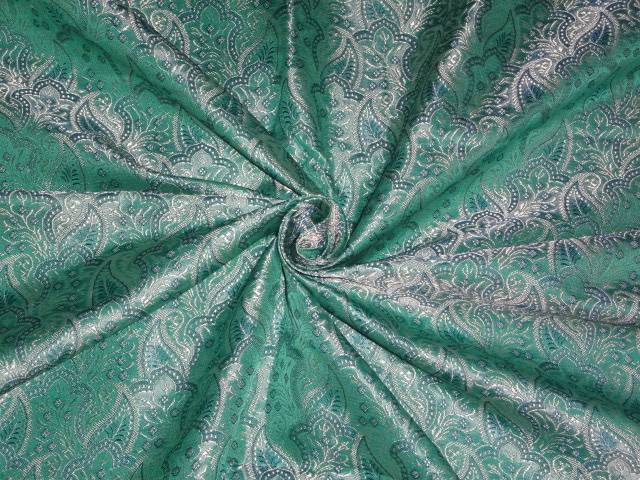 SILK BROCADE sea green /blue and silver 44" WIDE BRO321[5]