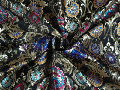 HEAVY BROCADE FABRIC BLACK,ROYAL BLUE,MAGENTA PINK X METALLIC GOLD