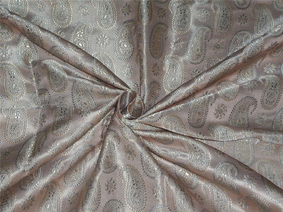 SILK BROCADE FABRIC NUDE,BLUEISH GREY X LIGHT GOLD COLOR 44&quot;INCH