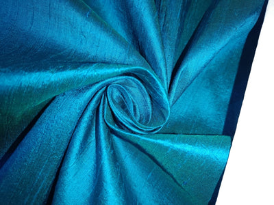 100% PURE SILK DUPIONI FABRIC BLUE X GREEN 44" wide WITH SLUBS MM116[3]