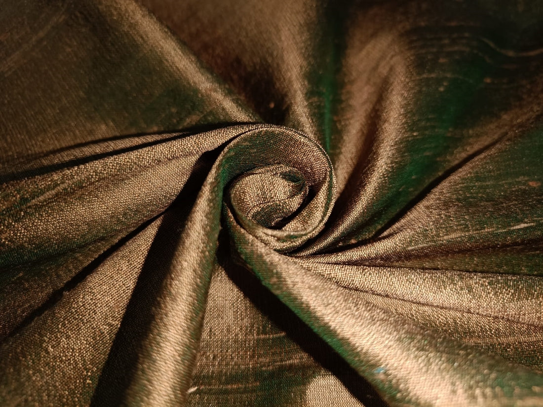 100% PURE SILK DUPIONI FABRIC GOLD X GREEN COLOR 54&quot; wide WITH SLUBS MM51[3]