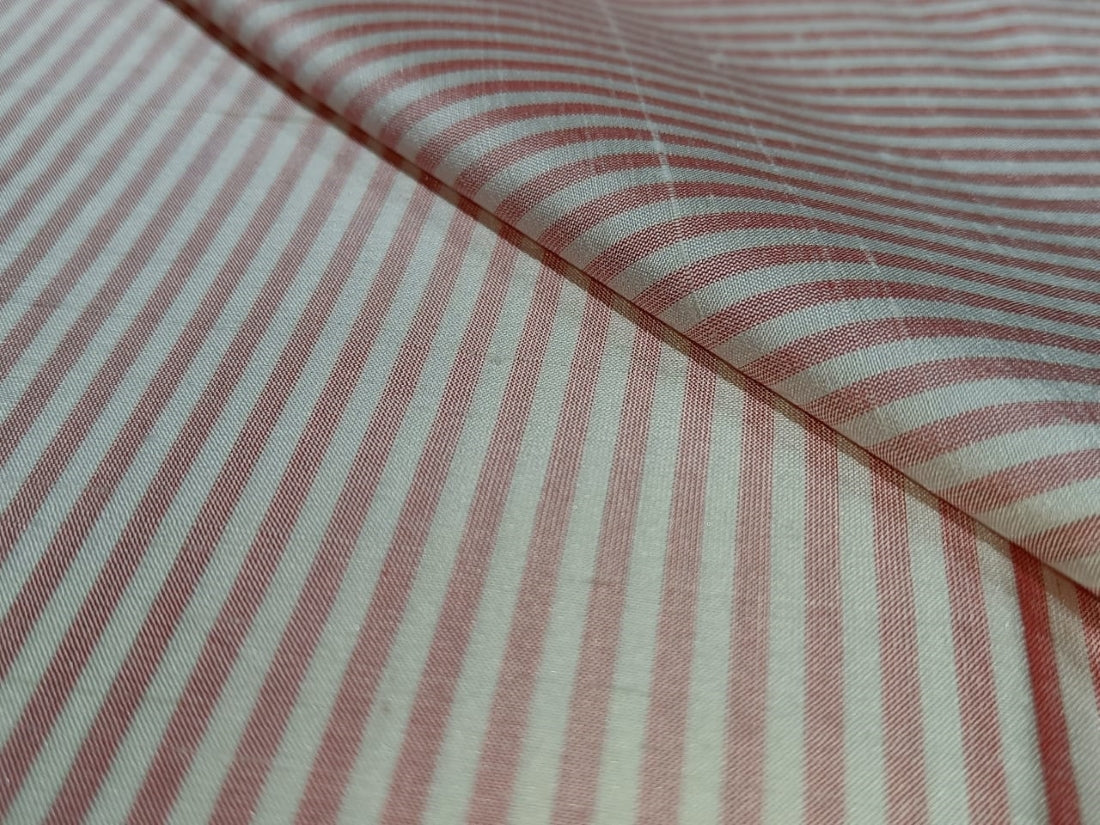 100% SILK dupion 4MM red x ivory stripe DUPS4