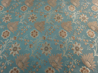 SILK BROCADE JACQUARD FABRIC Sea Blue &amp; Gold color 44&quot;BRO19[1]