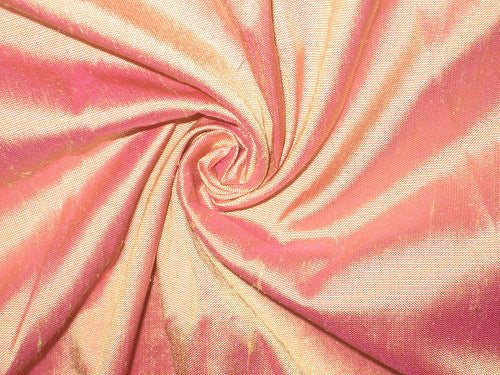 SILK Dupioni FABRIC 44&quot; Iridescent Pink x Yellow Co