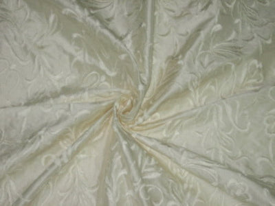 SILK DUPIONI Fabric Cream Ivory/Ivory with Embroidery