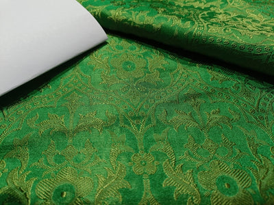 SILK BROCADE JACQUARD FABRIC LIGHT GREEN X GREEN COLOR 44" WIDE BRO46[7]