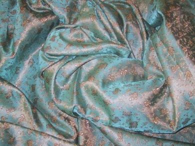 silk brocade turquoise blue~butterflies - The Fabric Factory