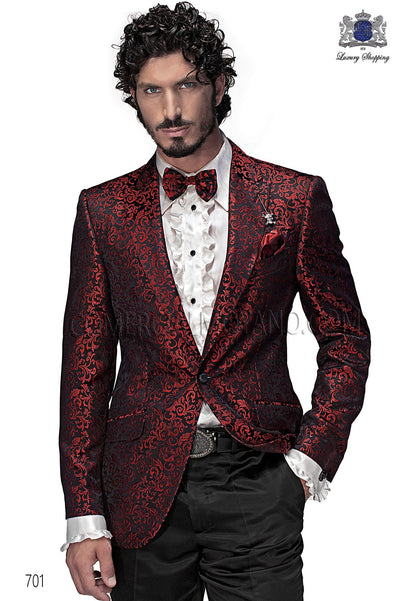 Silk Brocade fabric Wine Red &amp; Black Color BRO113[4]