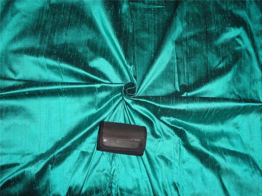 100% PURE SILK DUPIONI FABRIC DUSTY OCEAN BLUEISH GREEN colour 54&quot; wide WITH SLUBS*