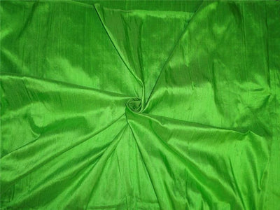 100% PURE SILK DUPION FABRIC PARROT GREEN colour 54&quot; wide WITH SLUBS*