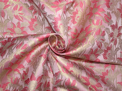 Silk Brocade Fabric baby pink/pink and metallic gold 44" wide BRO659[4]