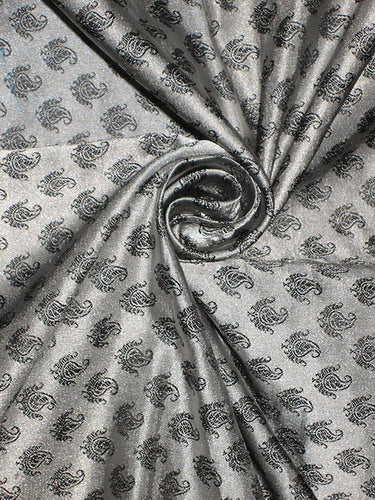 Silk Brocade Fabric Silver Grey &amp; black 44" wide BRO110[4]