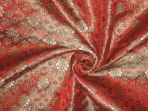 SILK BROCADE FABRIC Tomato Red, Gold  and Black BRO98[3]