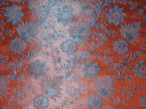 SILK BROCADE FABRIC Orange &amp; Blue color 44" wide BRO21[2]