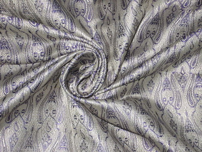 Silk Brocade fabric Silver &amp; Purple Color 44&quot;