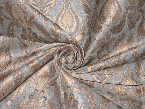 Silk Brocade Fabric Pale Blue & Metallic Gold color 44" wide BRO118[1]