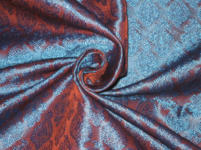 Silk Brocade fabric Rust &amp; Blue iridescent