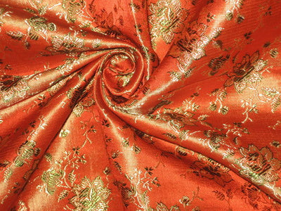 Silk Brocade fabric Orange,Gold &amp; Green 44&quot;BRO19[3]