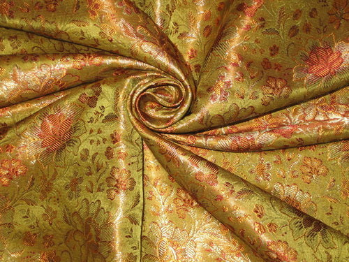 Silk Brocade Fabric Multi color &amp; Metallic Gold color 44" wide BRO108[1]