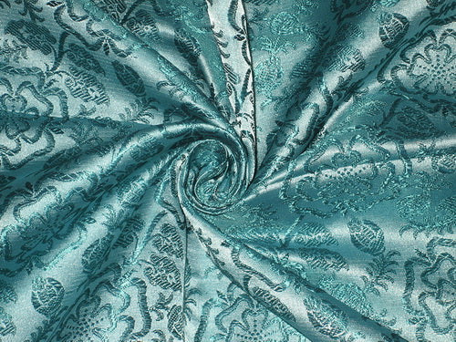 SILK BROCADE FABRIC POWDER Blue and Green 44" wide BRO150[2]