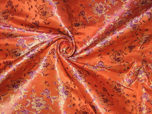 SILK BROCADE FABRIC Orange,Gold &amp; Purple 44&quot;