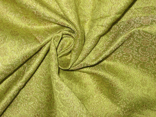 Spun Silk Brocade fabric Lime Green Color