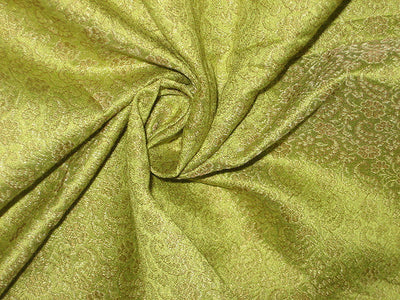 Spun Silk Brocade fabric Lime Green Color