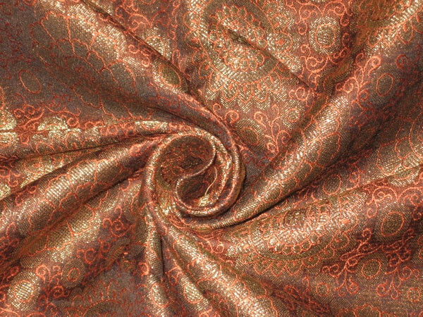 Spun Silk Brocade fabric Orange,Black &amp; Metallic Gold 44&quot;