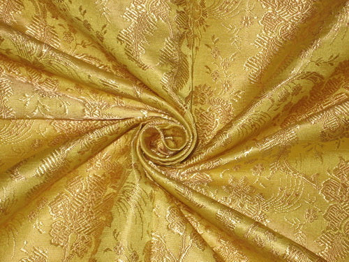 SILK BROCADE FABRIC Yellow colour 44" wide BRO159[6]