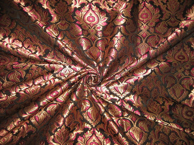 Silk Brocade Fabric Pink,Black &amp; Metallic Gold 44" wide BRO169[2]