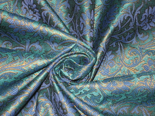 Spun Silk Brocade Fabric Blue,Green &amp; Metallic Bronze 44" wide BRO172[4]