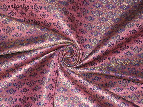 SILK BROCADE FABRIC Pink,Purple &amp; Gold colour 44" wide BRO177[3]