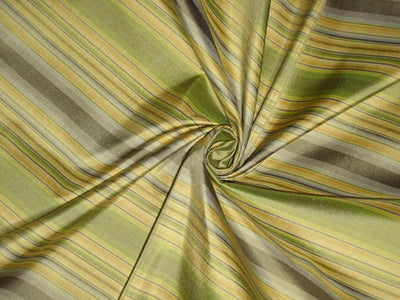 100% Silk Taffeta Fabric Multi colour stripes green and yellow 54" wide TAFS48