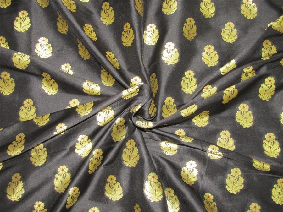 Silk Brocade Fabric Black x metallic gold color 44" wide BRO661[1]