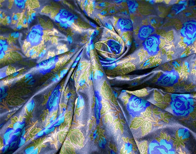 Silk Brocade Fabric smokey grey x blue color 44" wide BRO655[3]