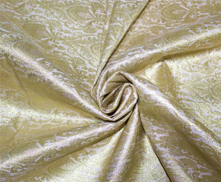 Silk Brocade Fabric Ivory x Metallic gold color 44" wide BRO655[6]